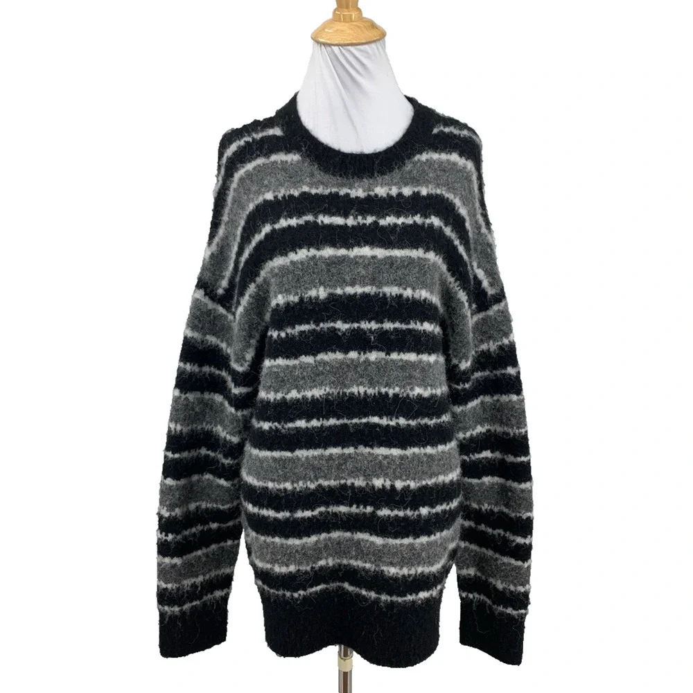 AllSaints Sweater Mens M Medium Oskar Striped Oversized Fit Wool Alpaca Blend